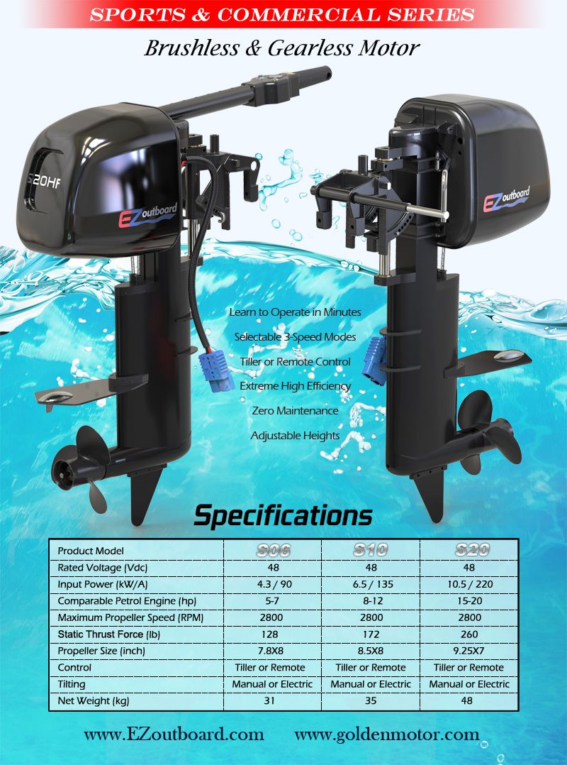 20HP Electric Outboard Propulsion with High Efficient Brushless DC Motor