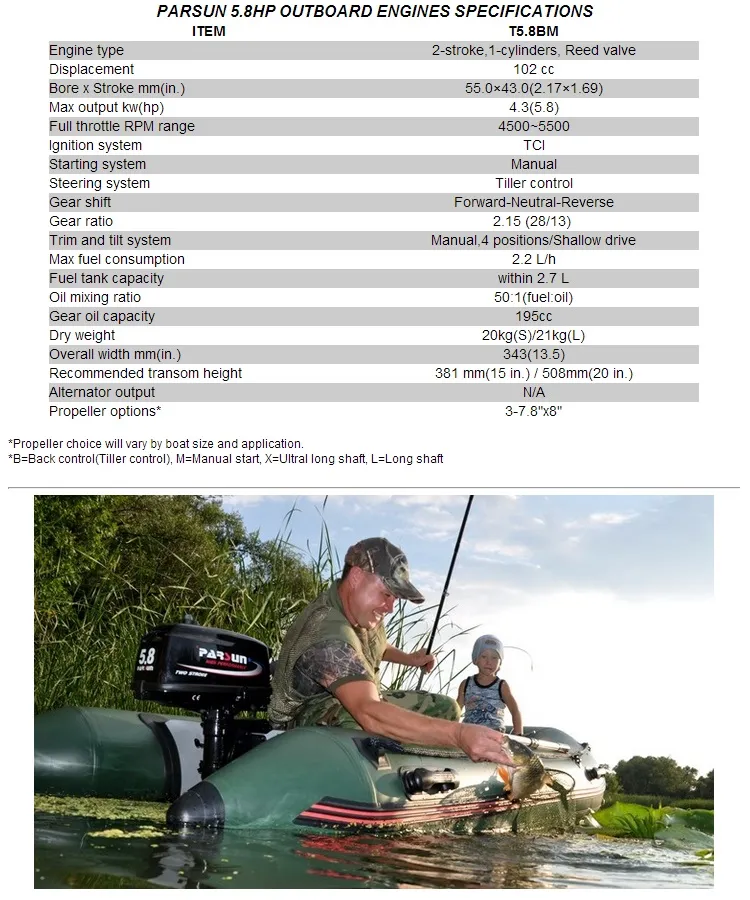 5HP outboard motor compatible for Tohatsu engine with 9L portable fuel tank