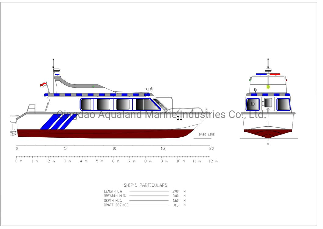 Aqualand 37feet 12m 15persons Aluminium Passenger Ferry Aluminum Rescue Patrol (AL1200CC)