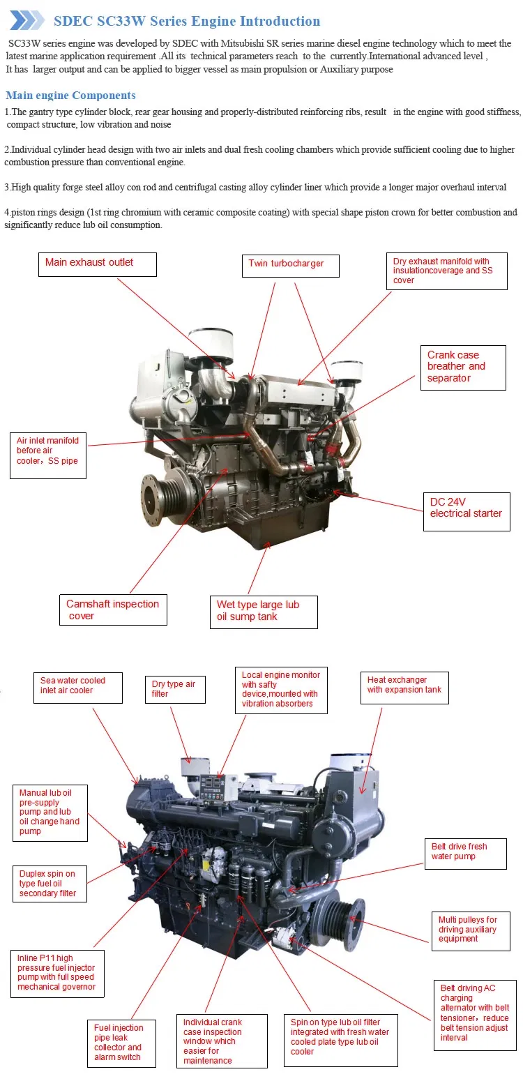 High Speed 6 Cylinders 4 Stroke Boat Marine Genuine Diesel Engine