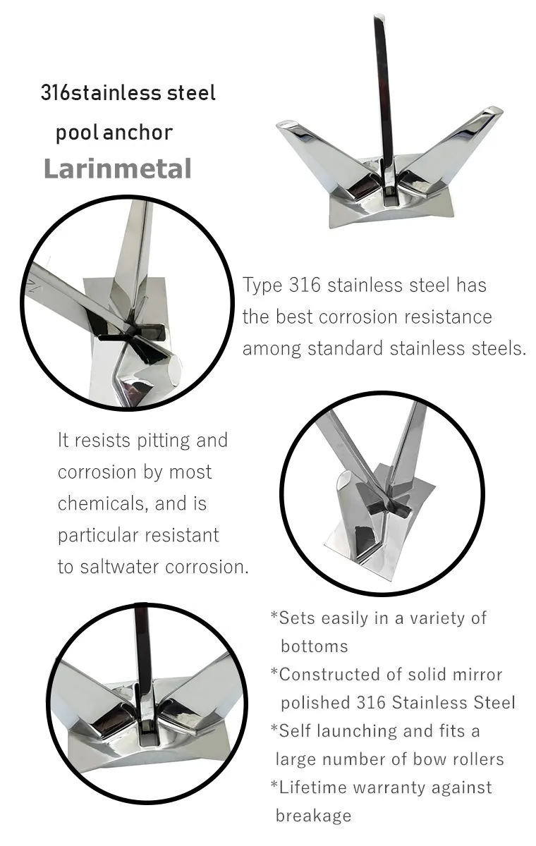 Marine 4408 Grade Mirror Polished Hardware 316 Stainless Steel Pool Anchor for Yacht