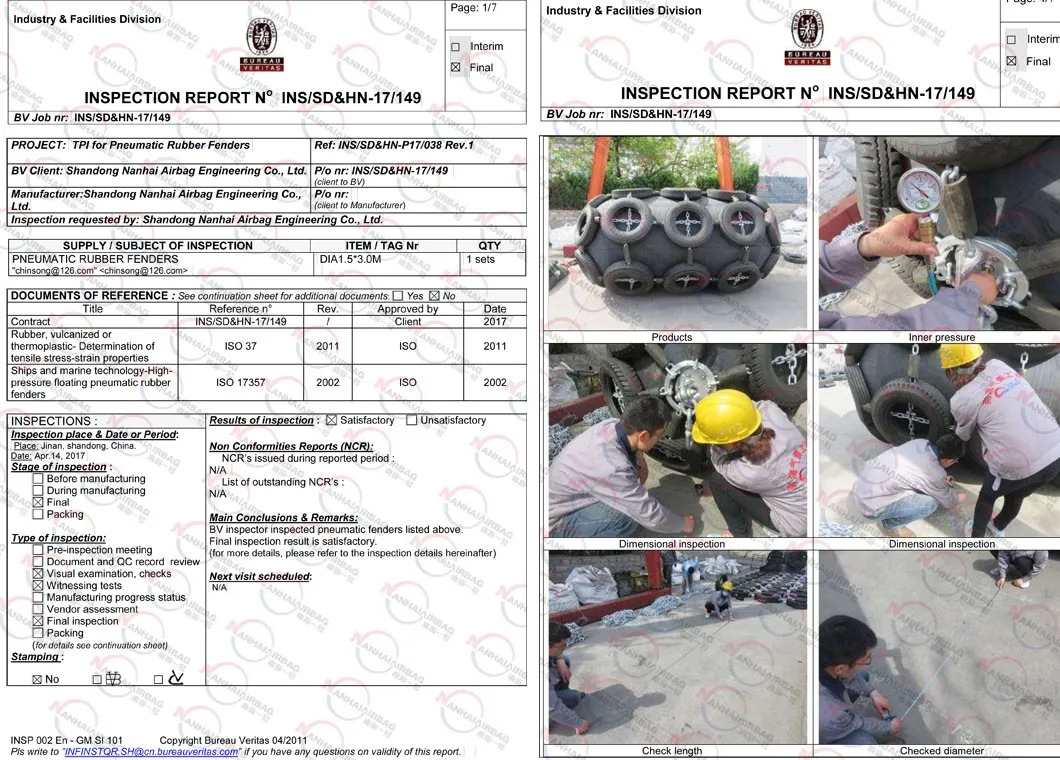 Marine Pneumatic Rubber Fender with ABS Lr CCS Certificate