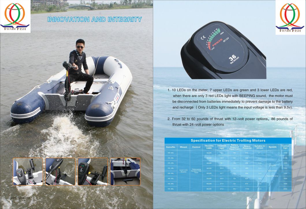 Thrust 36lbs Electric Trolling Motor for Inflatable Boat for Fising Boat White Color 12V